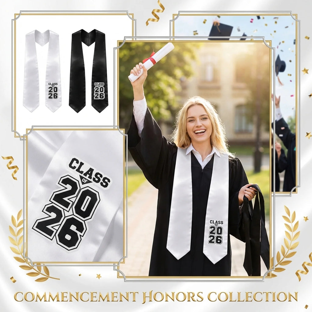 Graduation Stole Sash Satin Plain Stole Bachelor Gown Scarf Unisex Classic Black and White Adult Graduation Apparel Accessories Qme