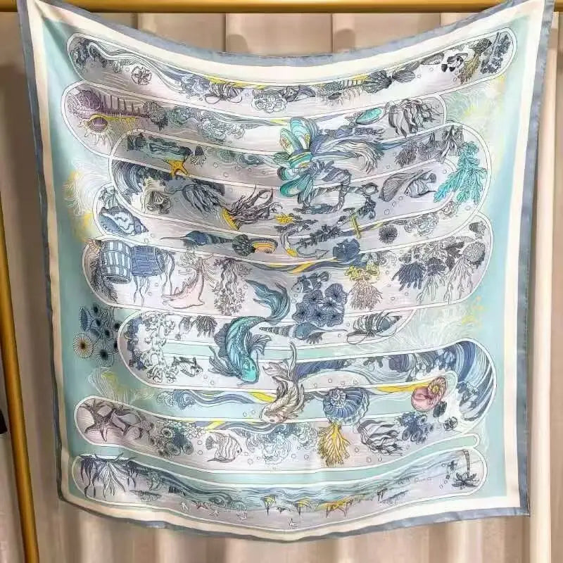 Silk Scarf Women Square Orange Luxury Big Floral Print Scarves Qme rg-2 One Size