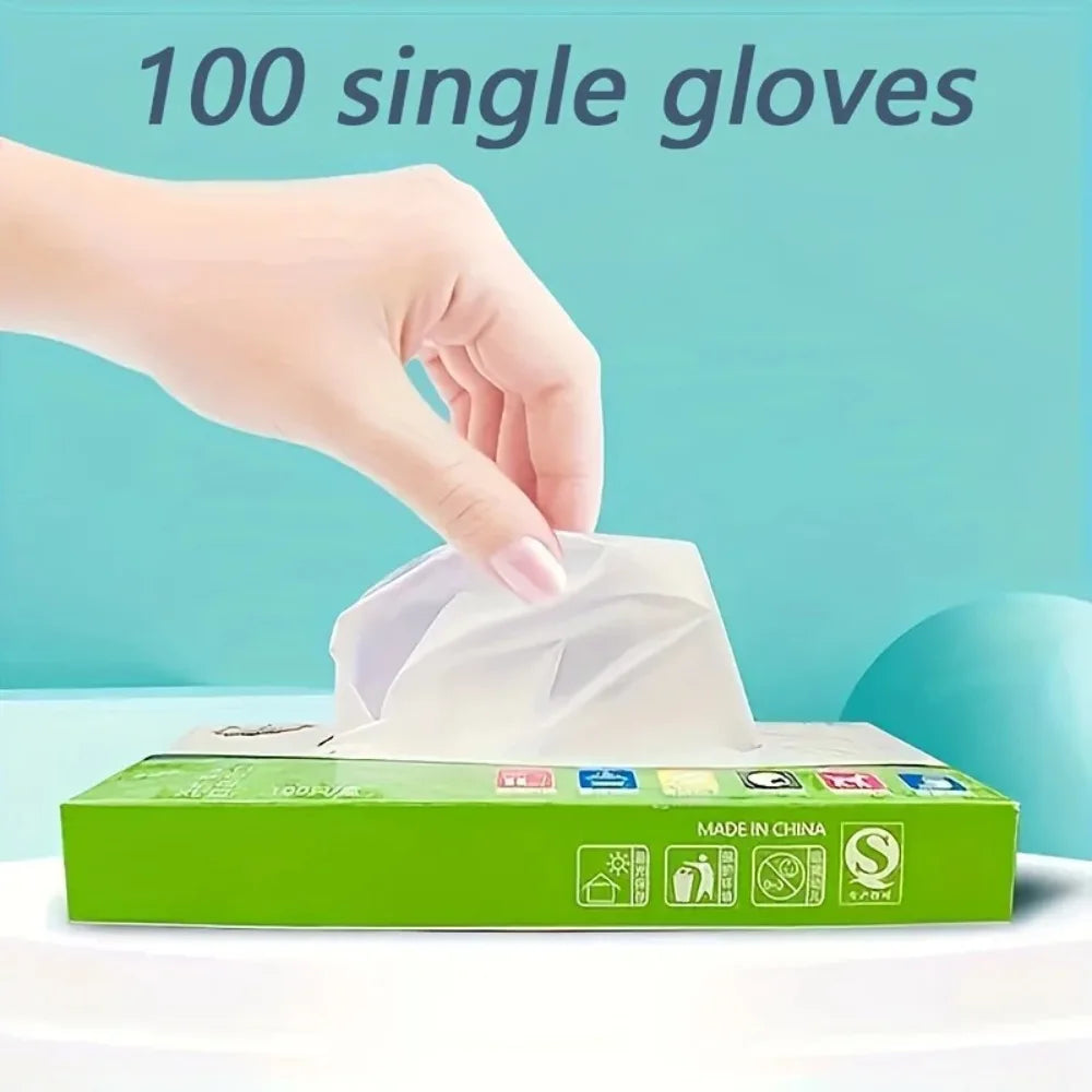 100Pcs Disposable Transparent PE Plastic Gloves Reusable Food Safe Clear Gloves for Kitchen Cooking Cleaning Restaurant Catering Qme