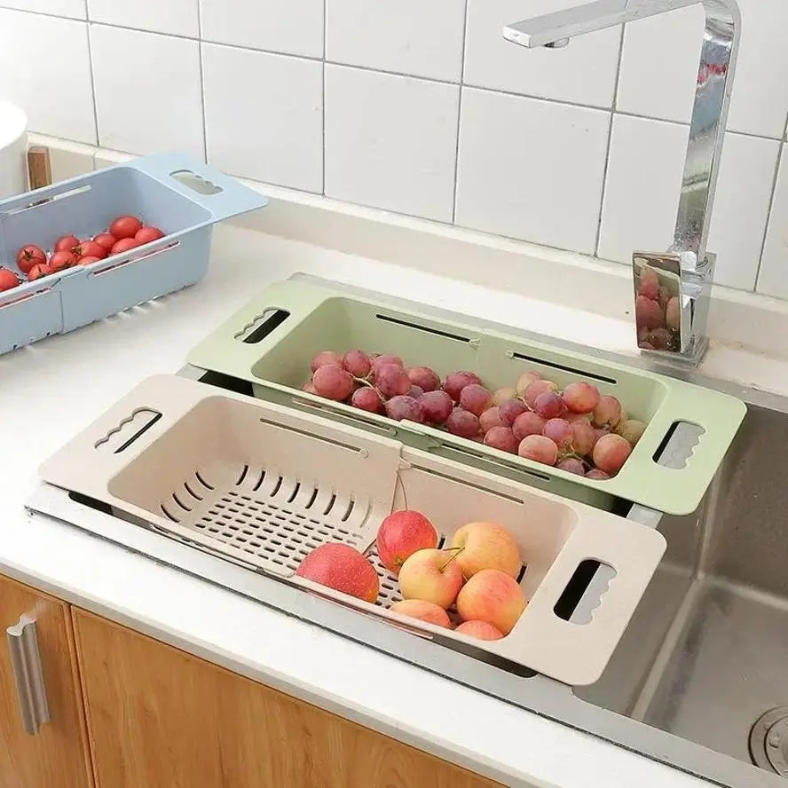 Adjustable Dish Drainer Sink Drain Basket Washing Vegetable Fruit Plastic Drying Rack Kitchen Accessories Storage Organizer Tool Qme