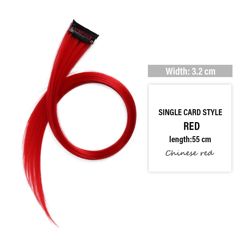 Colored Clip-in Hair Extensions - 55cm High-Temp Matte Fiber, Seamless Realistic Synthetic Fiber Hair Pieces Styling Accessories Qme chinese red