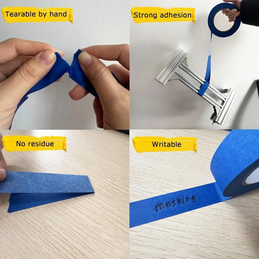 20m/Roll Blue Painter Masking Tape Crepe Paper Adhesive Tape For Wall Ceiling Trim Edge Painting DIY Decoration No Residue Qme