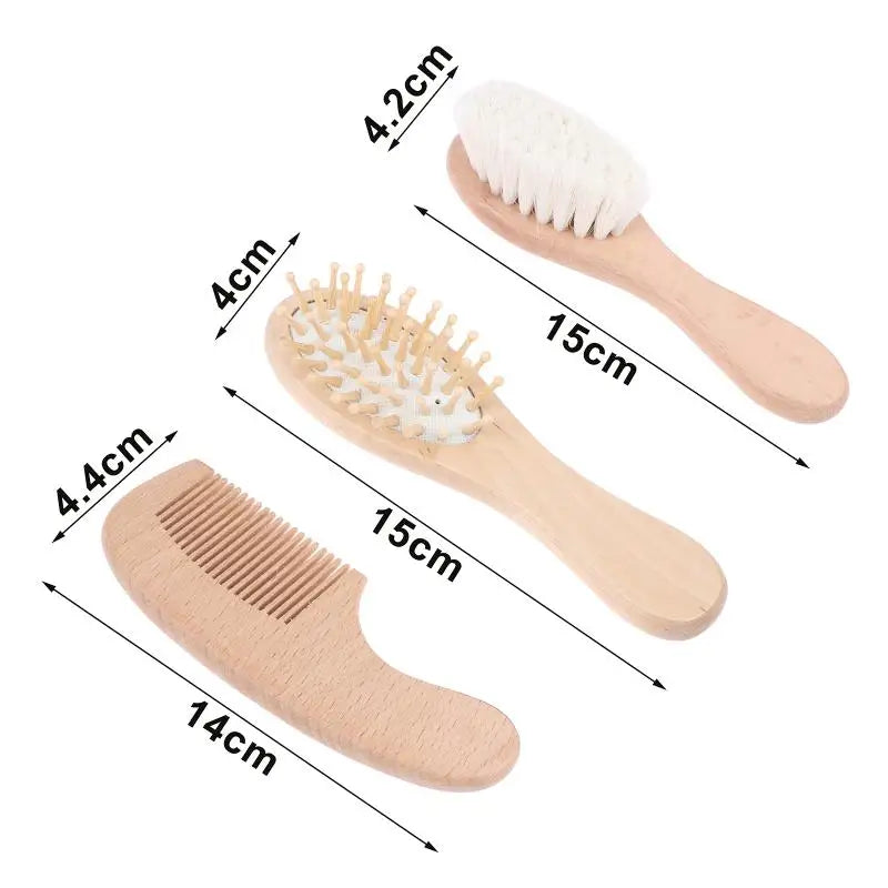Infant Grooming 2 Beech Wood Baby Cushion Comb Wool Brush Newborn Qme