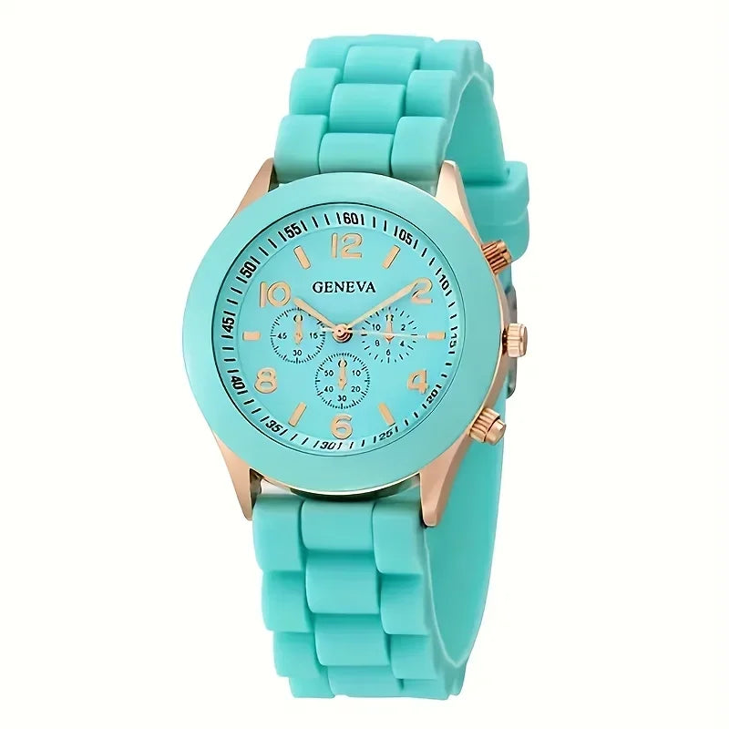 Stylish Round Pointer Quartz Watch, Triple Dial Silicone Watchband Sports Wristwatch For Women And Men, Ideal choice for Gifts Qme mint Green