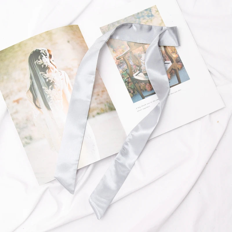 Long Bag Scarf Women Hair Band Lady Accessories Solid Skinny Scarves Qme Silver length 100cm