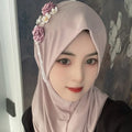 Round Neck Elastic Flower Tassel Hijab Cap Breathable Solid Color Pre-Tied Headscarf Soft Fabric Polyester Head Wrap Home Qme Pink Coffee