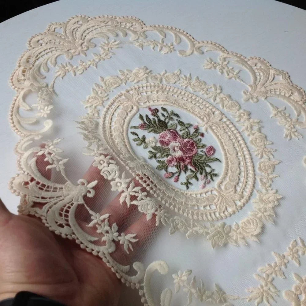 European Oval Lace Embroidered Coaster Bedroom Study Kitchen Cup Qme