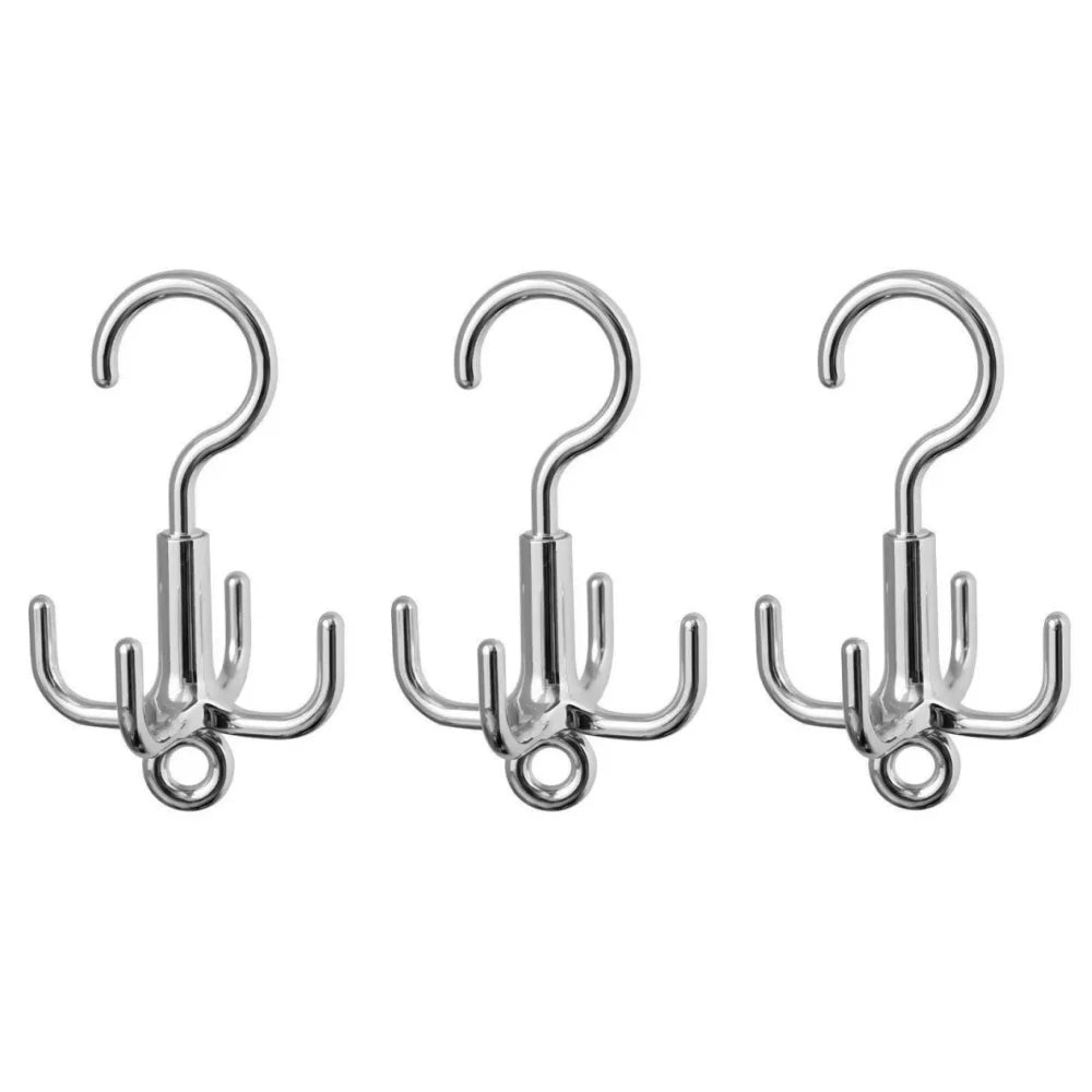 1/2/3Pcs Multifunctional Rotating Clothes Hook Punch Free 4-Claw 360° Rotating Scarf Hanging Storage Hooks for Wardrobe Storage Qme Silver-3pcs