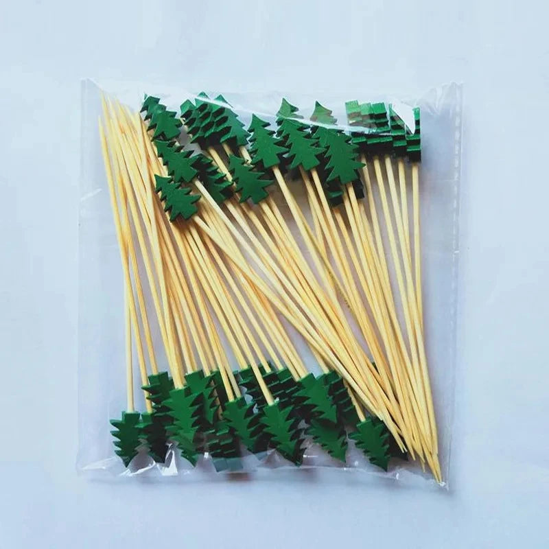 50 Christmas Bamboo Skewer Cocktail Picks Cupcake Topper Disposable Qme 50pcs Style D