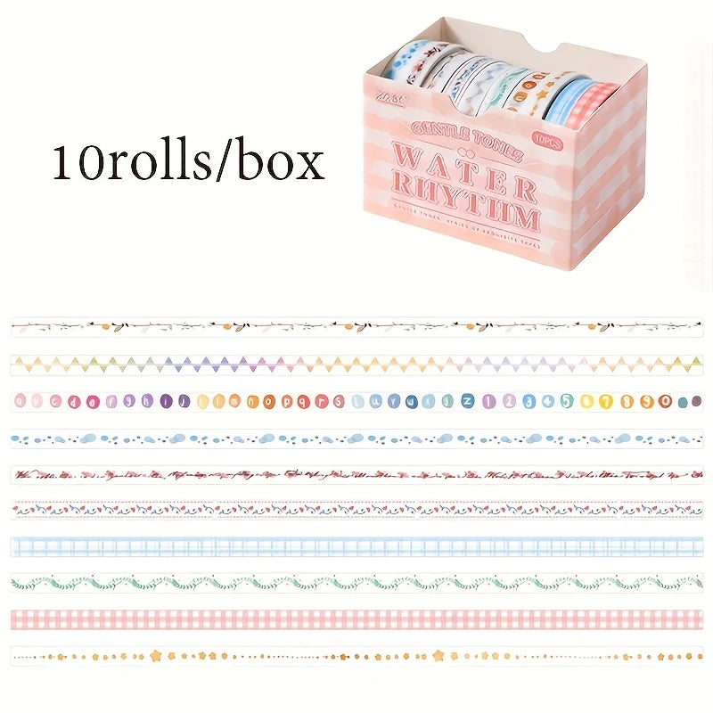 10 Roll/Box Tape Gentle Color Series Tape Cutting Pasting Thin Stickers Album Diary Decoration Phone Case Cup Diary Decoration Qme 1