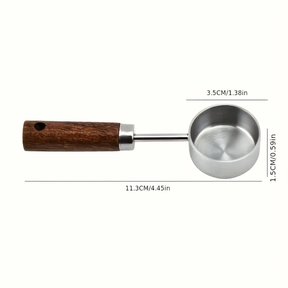 Wooden Coffee Scoop Stainless Steel Long Handle Measuring Spoon Qme