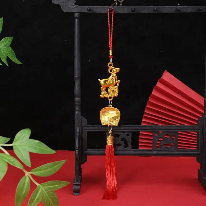 Chinese New Year 2027 Goat Hanging Ornaments Gold Lucky Design Red Tassels For Spring Festival Home Wall Decor Qme A33