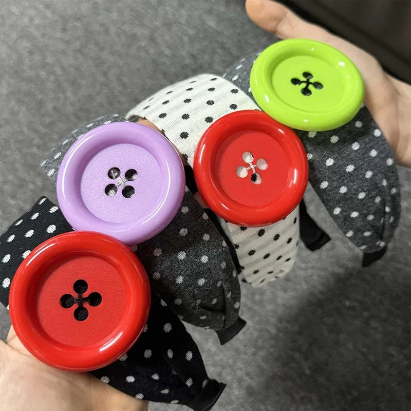 2026 New Summer Dopamine Colorful Large Button Wave Dot Headband Fashion Korean Ins Elastic Headband Hairbands Qme