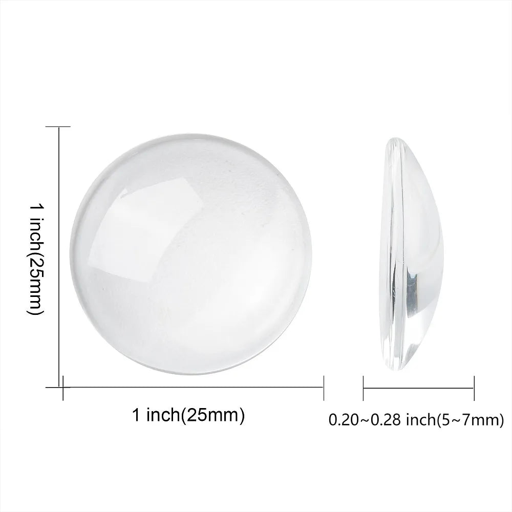 PandaHall 200pcs Professional Glass Cabochons 8 10 12 14 16 18 20 25mm Clear Dome for Precision Jewelry Mounting & Settings Qme 25mm
