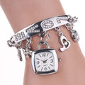 Women Watches with Letters Rhinestone Inlaid Chain Bracelet Flower Pendant Wrist Watch Ladies Dress Watches Gift Zegarek Damski Qme Silver