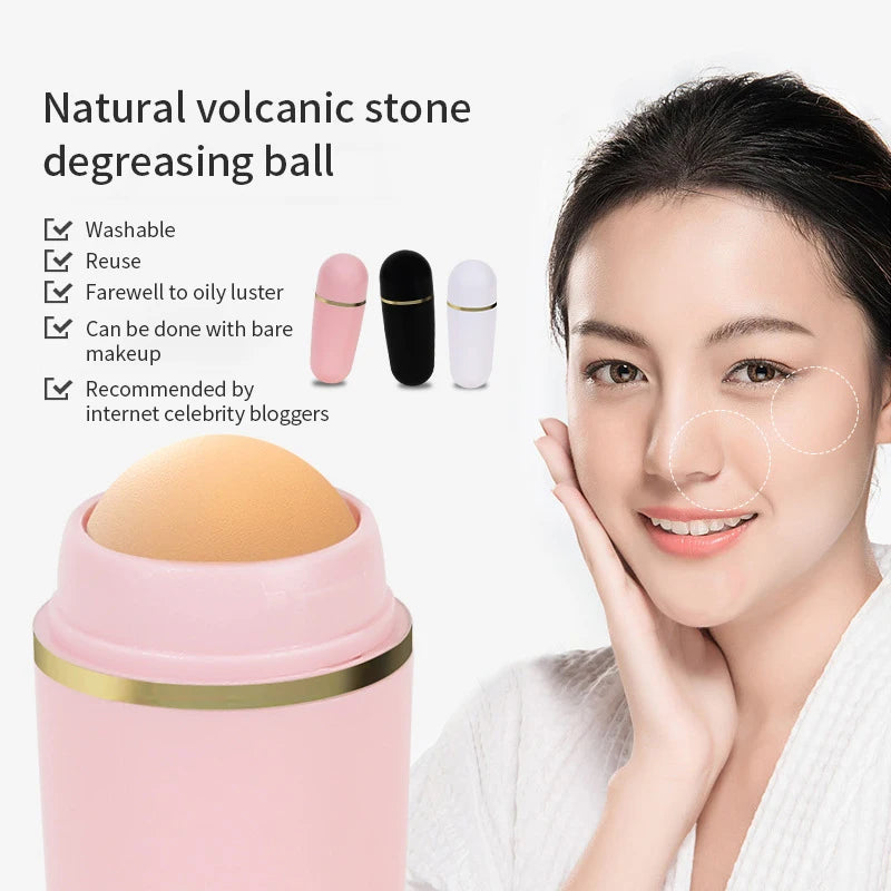 Face Oil Absorbing Roller Natural Volcanic Stone Massage Body Stick Qme