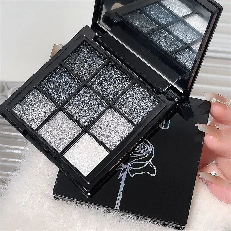 Punk Smoked Black Gray 9 Color Eyeshadow Makeup Palette Dark Color Pressed Glitter for Eyes Shadow Pigment Powder Cosmetics Qme