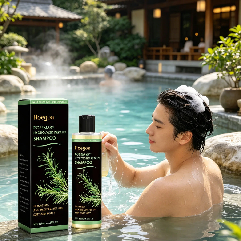 Hoegoa Organic Rosemary Hair Growth Shampoo Thicken Hair Strengther Nourishing Hydrolyzed Keratin Anti Hair Loss Shampoo 100ml Qme