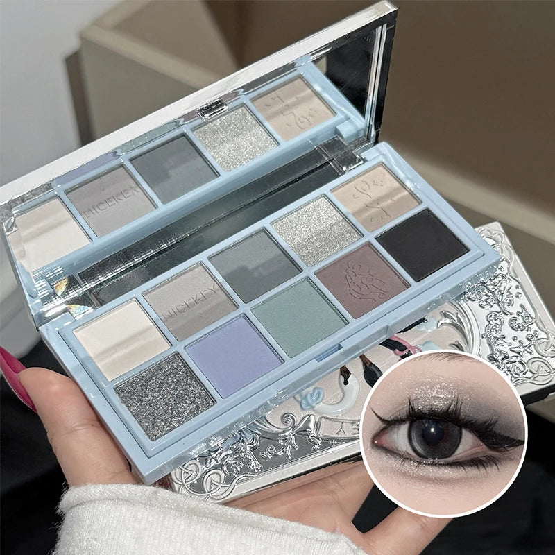 NICEKEY 10 Colors Eyeshadow Palette Purple Glitter Pearlescent Matte Nude Eye Shadow Shimmer Makeup Lasting Beauty Eye Cosmetics Qme