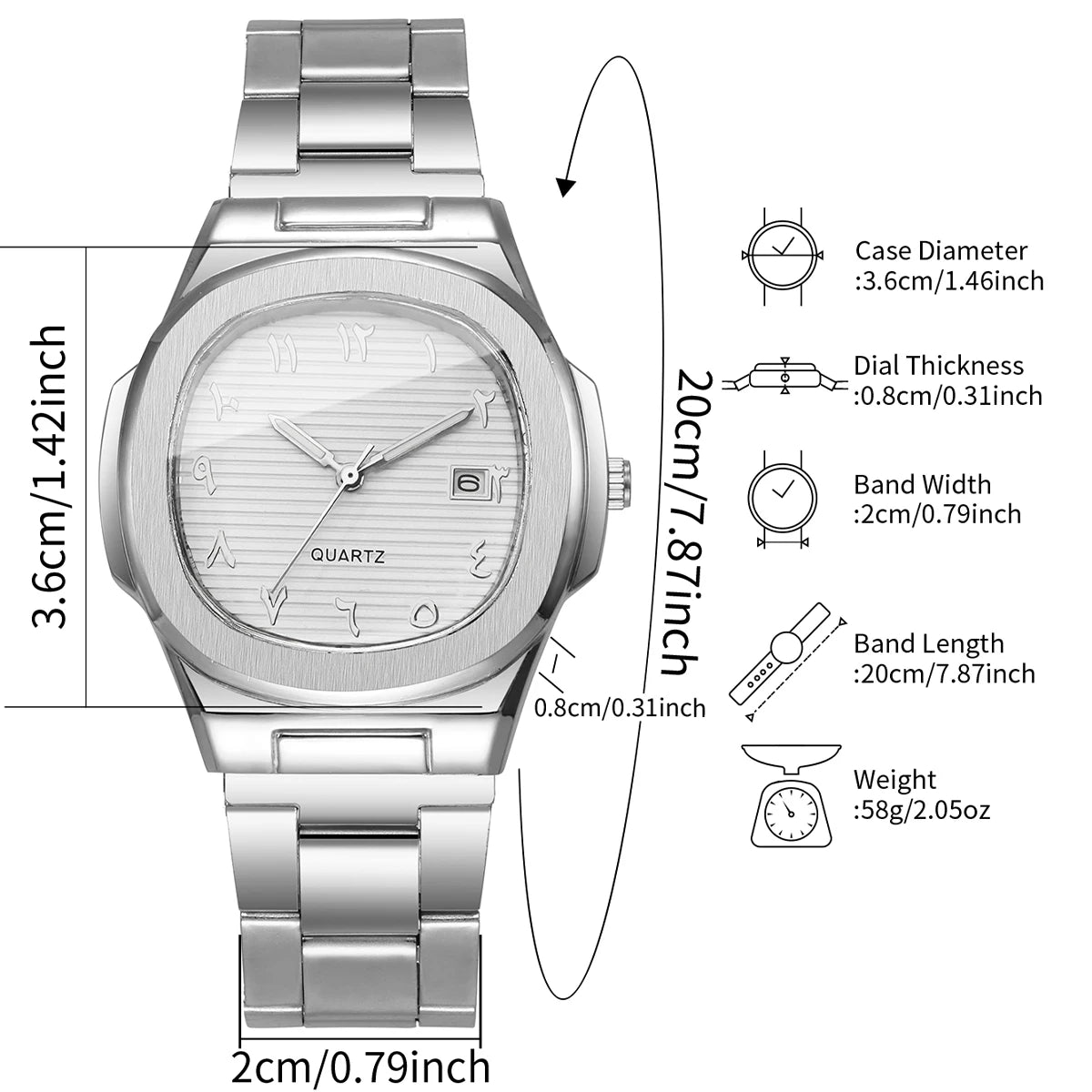 Men's Silver Watch and Ring Combo Set, Black Dial Arabic Numeral Quartz Watch + Cross Ring, Perfect Gift Qme