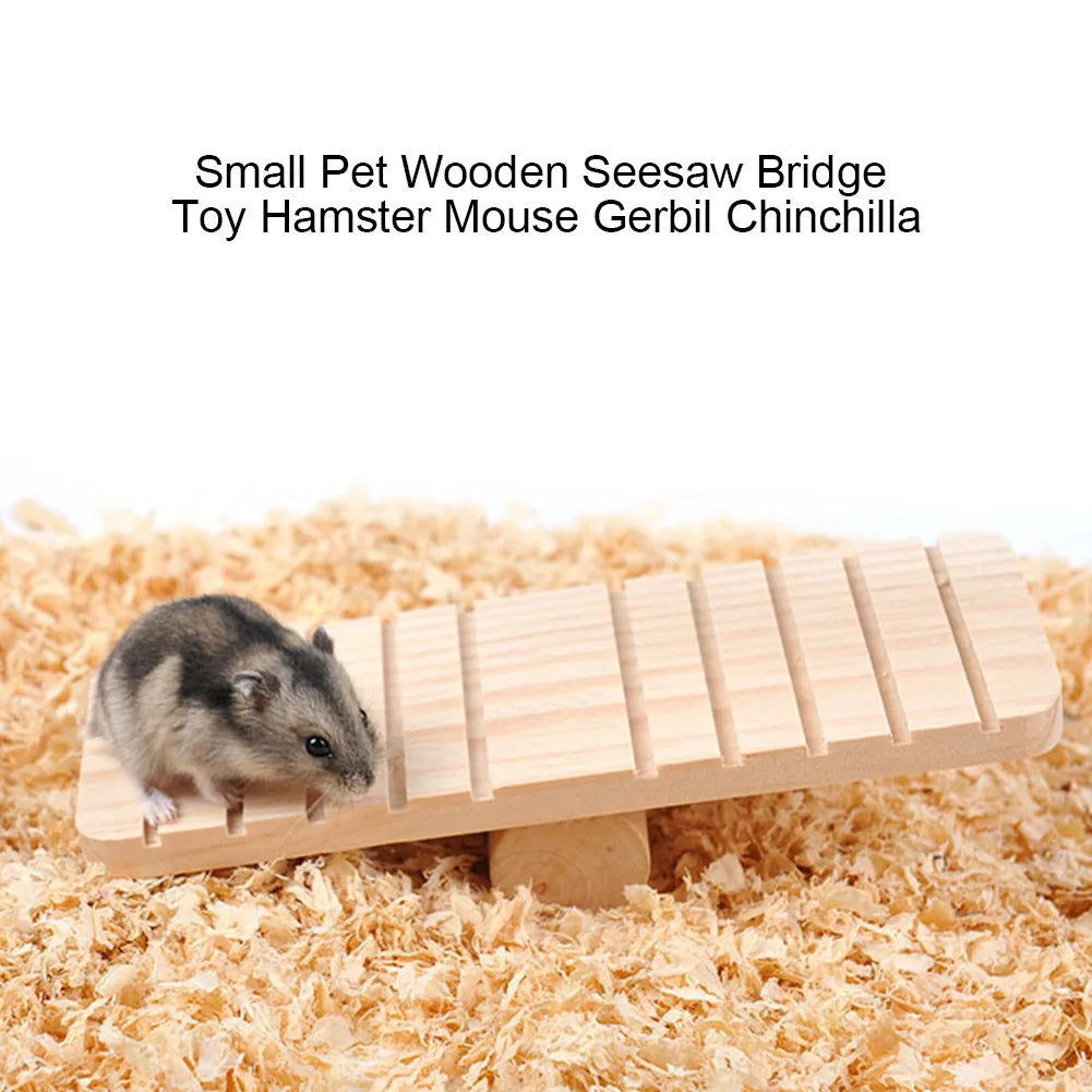 Small Pet Wooden Seesaw Bridge Hamster Toy Natural Wood Play Platform for Hamster Gerbil Mouse Guinea Pig Cage Accessories Qme