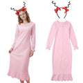 Adult Cindy Lou Who Costume Women Pink Long Sleeve Princess Dress with Headband Christmas Dress Up Nightgowns Outfit Qme Pink M