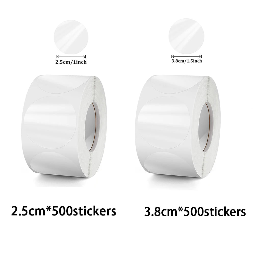 300-1000 Stickers Crystal Clear Transparent 1"/1.5" Round PVC Stickers, Envelope TabSealer And Retail Package Clear Seal Labels Qme mix 1000pcs