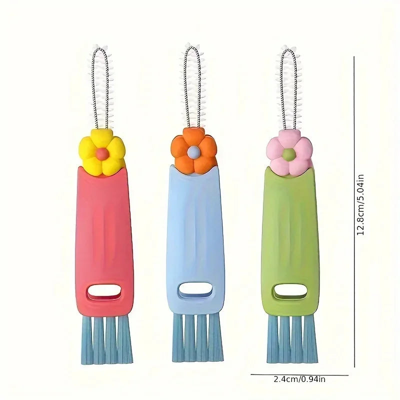 Multi-Functional 3-in-1 Cup Lid & Gap Cleaning Brush - Soft Bristle Scrubber for Kitchen & Bathroom, Portable Household Tool Qme