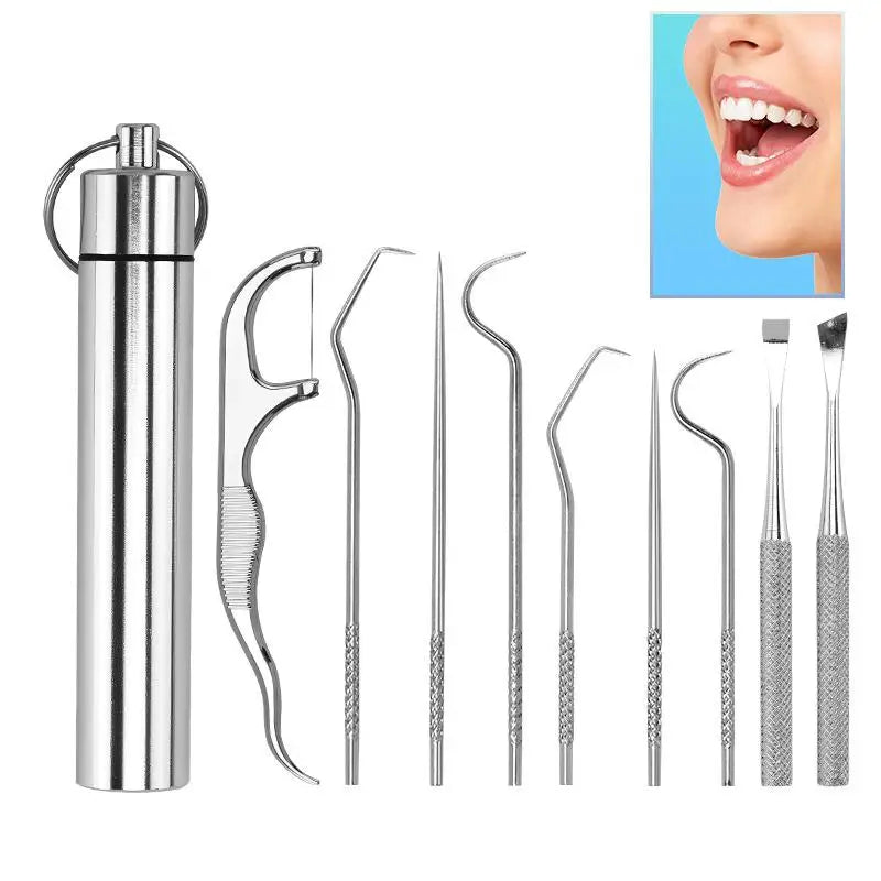 Stainless Steel Toothpicks Pocket Portable Floss Pick Reusable Metal Qme