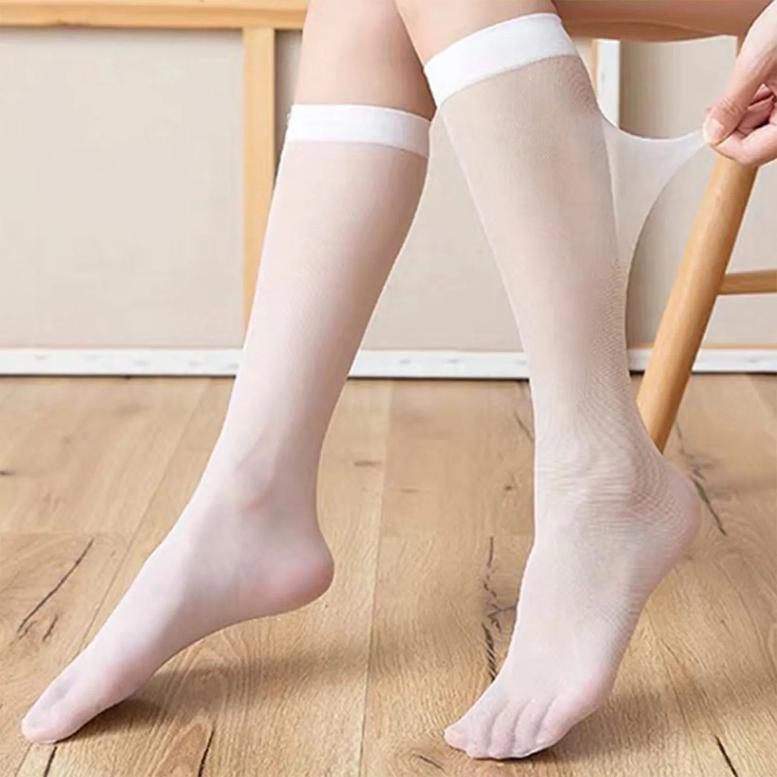 Women's Mesh Mid-calf Socks Fashionable Solid Stockings Dress with JK Dress Summer Ultra-thin Transparent Half Stockings Qme