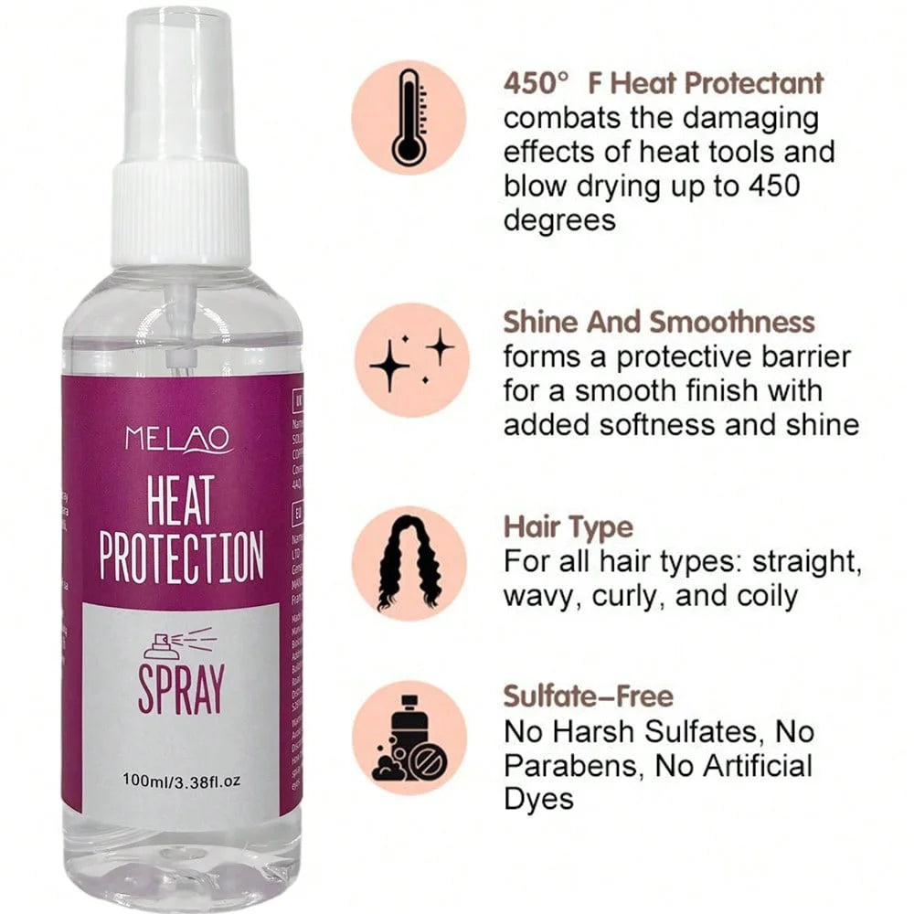 MELAO Heat Protectant Spray for Hair, Curling Iron & Flat Iron, Prevents Heat Damage, Adds Shine & Softness, Anti Frizz Qme