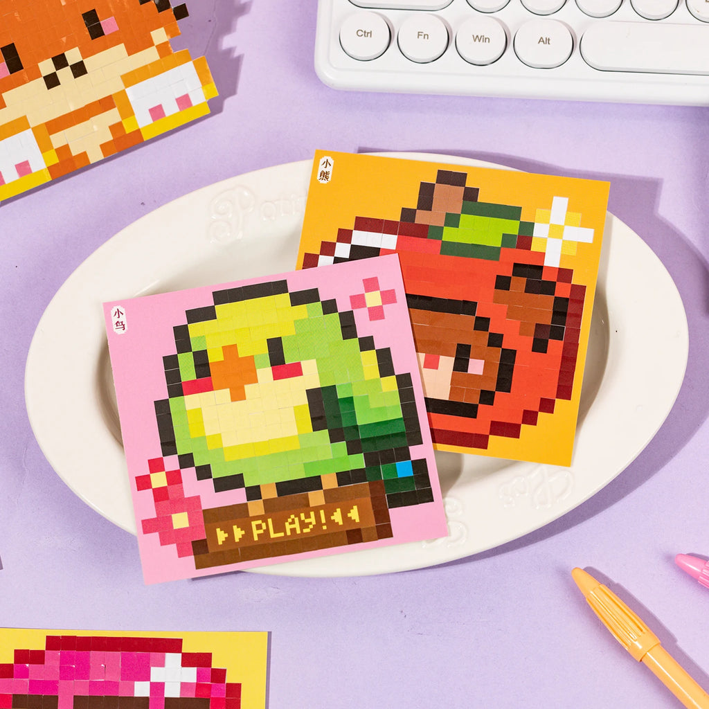 24 Sheets/Bag Cute Animal Themed Pixel Collage Stickers Mini Stress Relief Decals for DIY Scrapbook Guitar Phone Case Notebook Qme