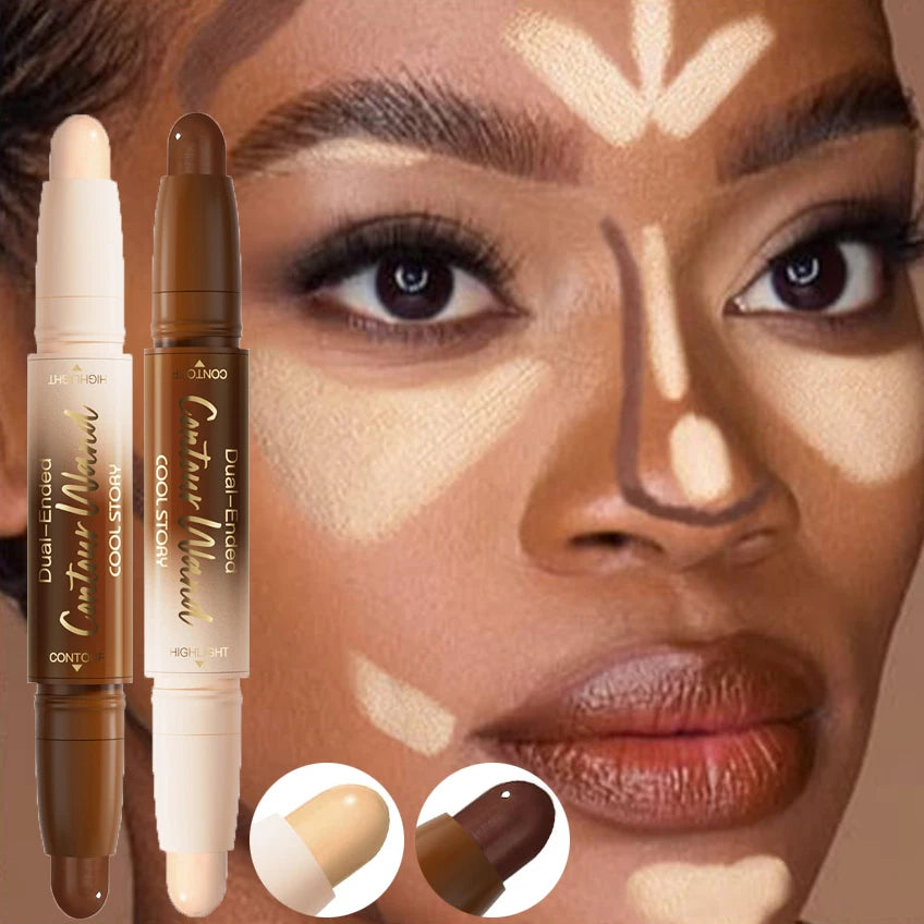 Dual-Ended Contour Highlight Stick Face Sculpting Matte Bronzers Shimmer Three-dimensional Natural V-face Makeup Nose Shadow Qme