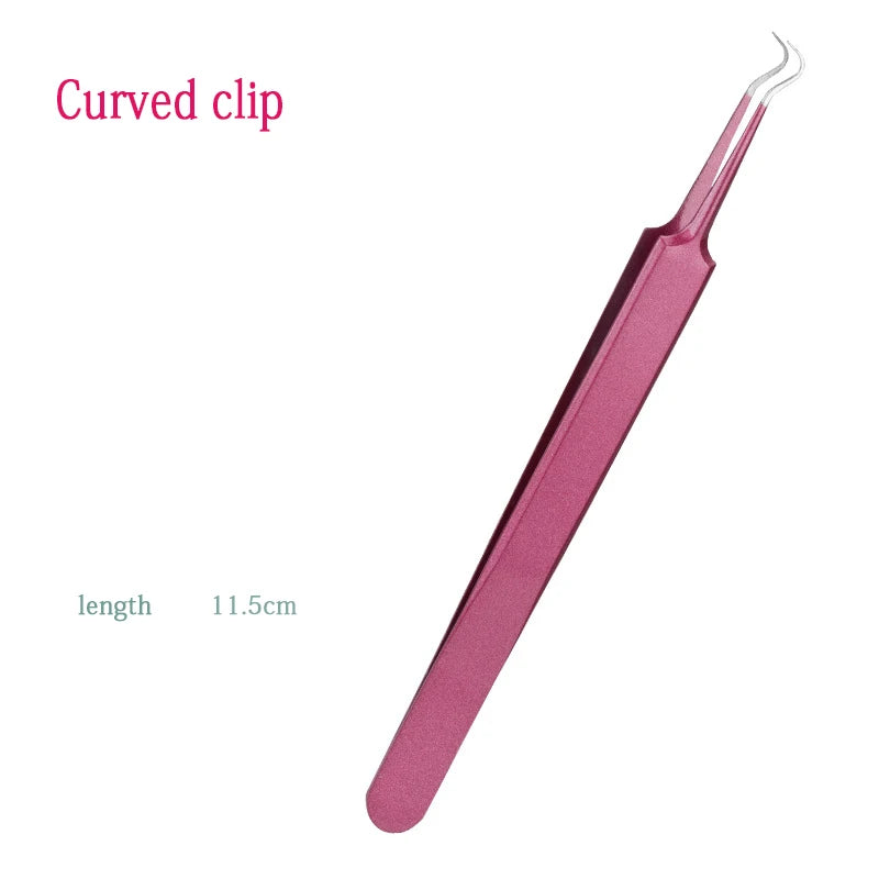 Ultra-fine Acne Pimples Blackhead Clip Tweezers Beauty Face Skin Care Cleaning Blackhead Remover Kit Acne Needle Hook Tool Qme Curved clip
