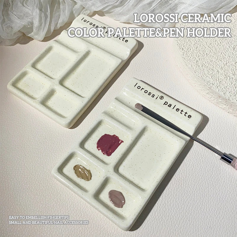 Nail Art Palette Pen Holder Ceramic Polish Glue Watercolor Mixing Qme
