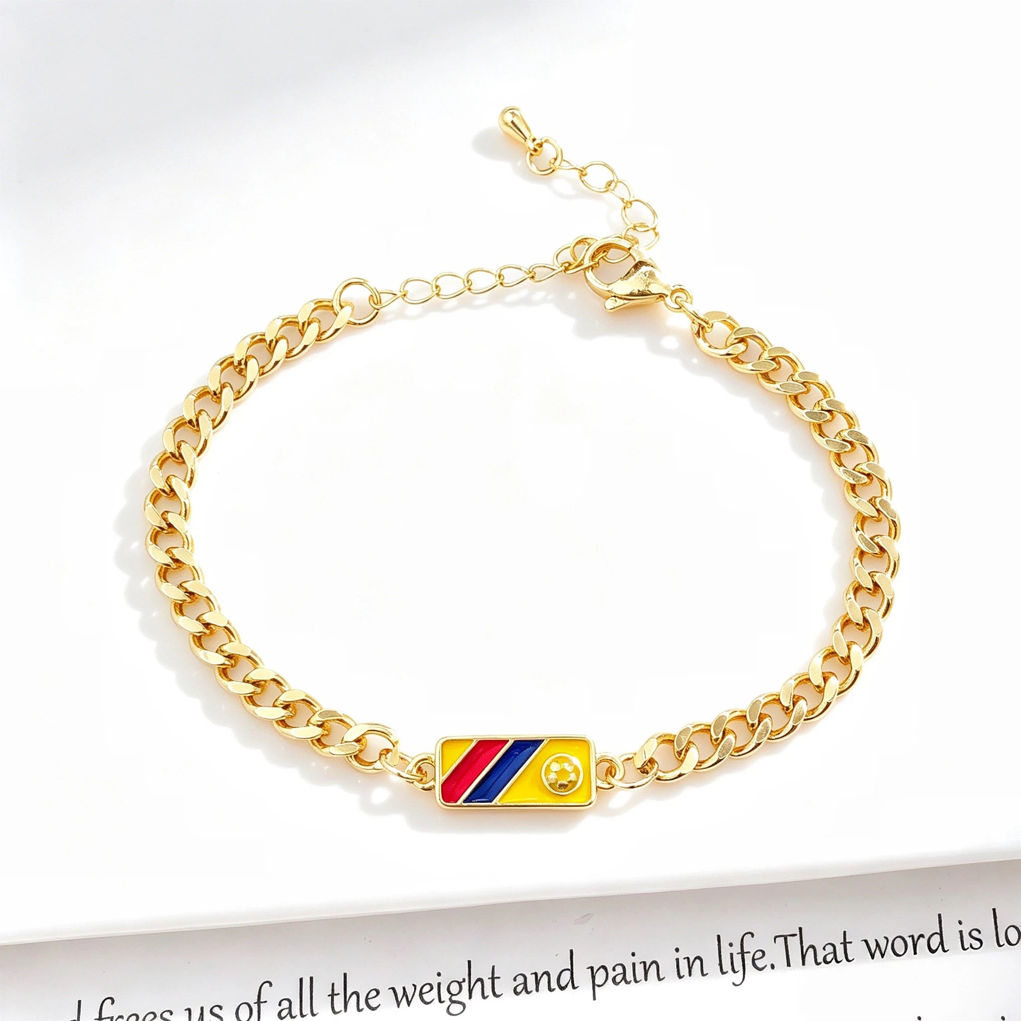 Classic Enamel Art Gold Plated Venezuela Colombia Flag Cuban Chain Bracelet for Men Women Holiday Anniversary Jewelry Fine Gift Qme 2