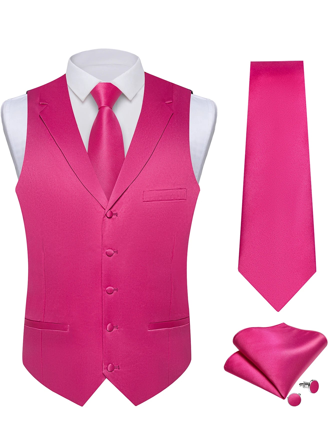 Men's Solid Suit Vest Tie Formal Waistcoat Matching Necktie Satin Qme MJ-0692 XXL