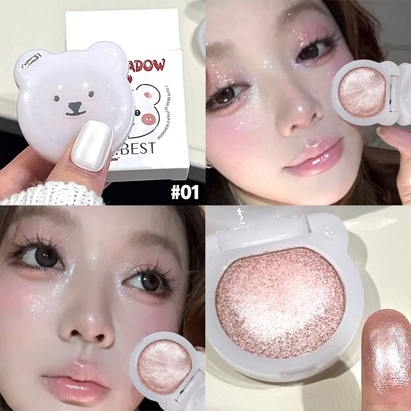 QIBEST Single Color Pearlescent Eyeshadow Palette Lasting Glitter Shiny Eye Shadow Multifunctional Face Blush Highlighter Makeup Qme 01