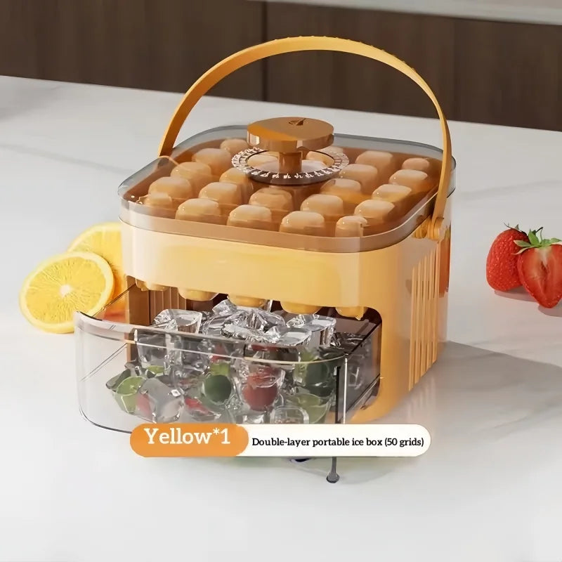 50 Grids Ice Mold Ice Tray Double-layer Ice Cube Tray Reusable Food-grade Ice Cube Molds for Ice Cube Manufacturers Qme yellow