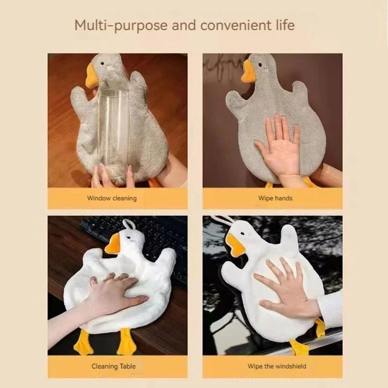 Cute Cartoon Goose Hand Towel Kitchen Bathroom Hanging Thickened Qme