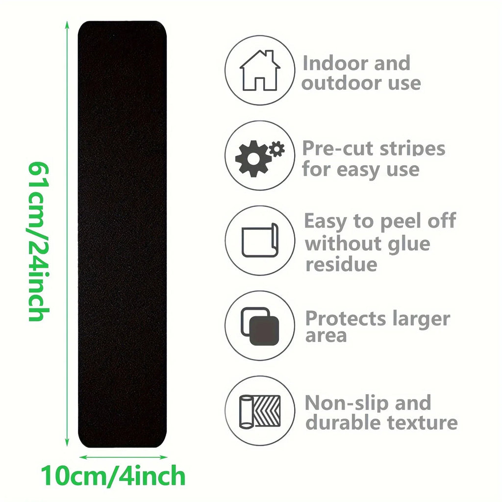 10pcs Set of Pre-Cut Rubber Anti-Slip Stair Tread Tape, Easy to Install Safety Grip Strips for Steps, Skateboards, Decks, Ramps Qme