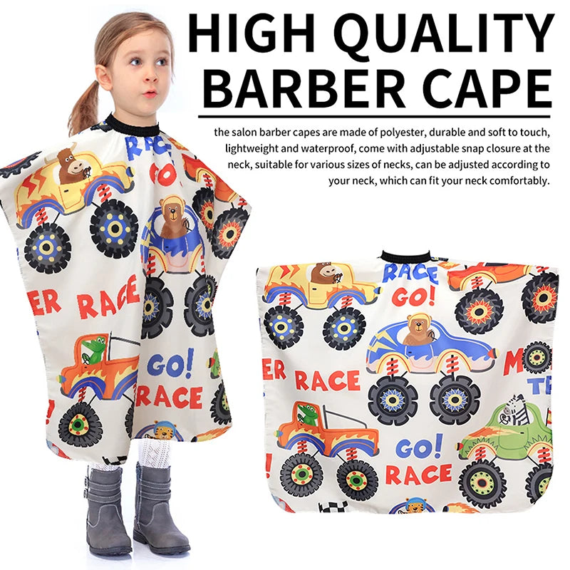 Kids Cartoon Car Haircut Hairdresser Cape Professional Hair-cut Salon Qme