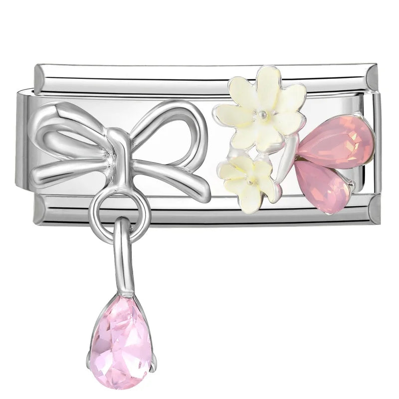 Wholesale Colored Gemstone Bowknot Water Drop Heart Italian Charm