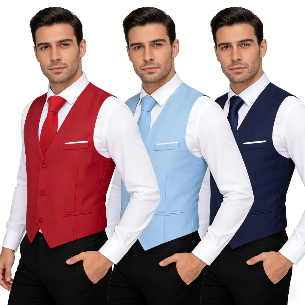 Men's Stain Vest Tie Bow Hanky Cufflinks Multicolored Waistcoat Qme