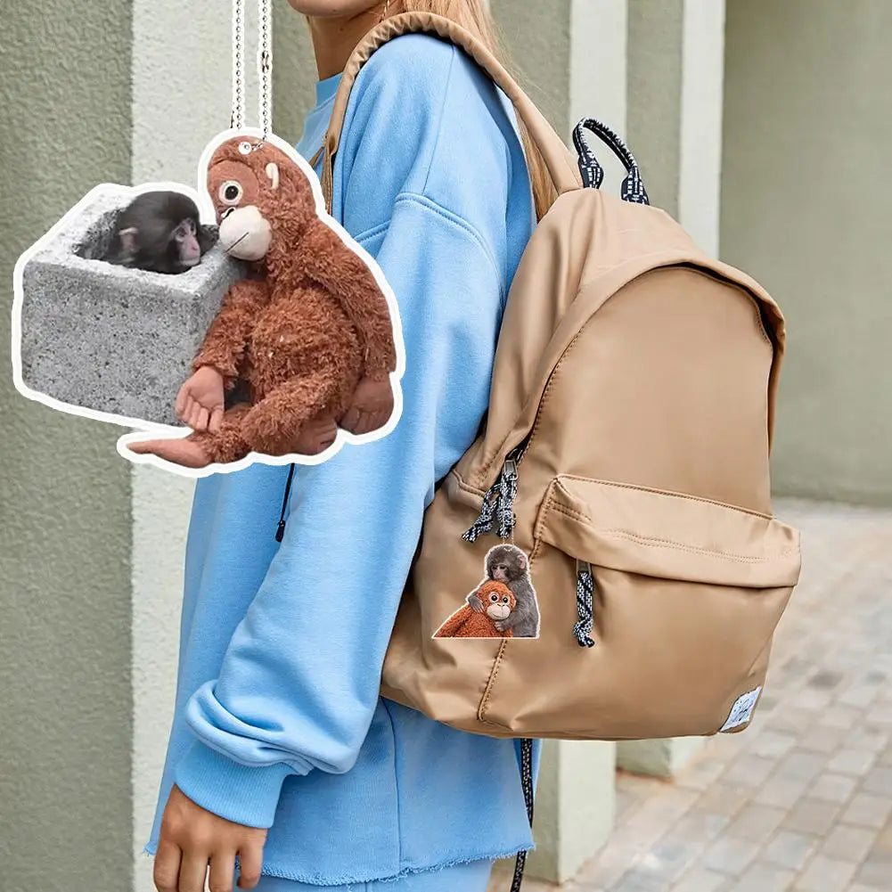 2D Protect Punch Monkey Keychain Cute Holding Plush Toy Hanging Qme