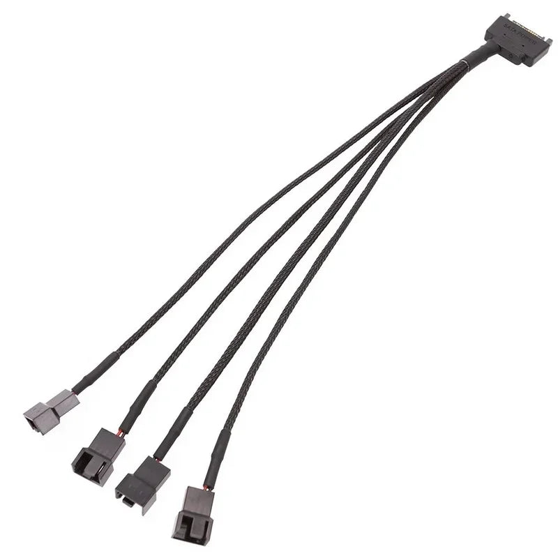 Black Sleeved 30cm Cooler Cooling Fan Splitter Power Cable 12V 4-Pin To 6 Port 3Pin/4Pin Connector for Molex IDE Computer PC DIY Qme