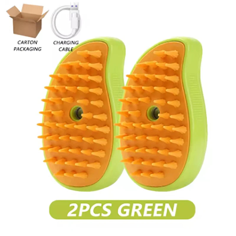 Steam Hair Removal Brush Electric Spray Cat Hair Brush Three in One Silicone Brush Used to Massage Pets Remove Floating Hairs Qme Green-2pcs