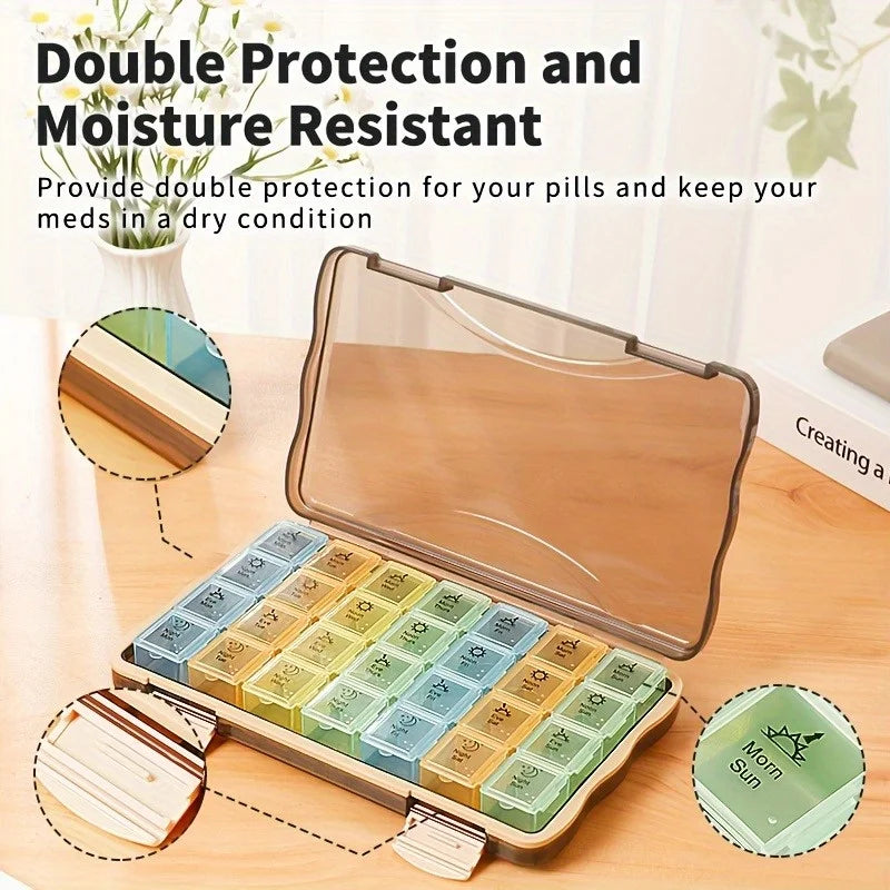 7-Day Pill Organizer with 4 Times Daily Morning/Noon/Night/Bedtime-Travel-Friendly Weekly Medication Planner Portable Pill Case Qme
