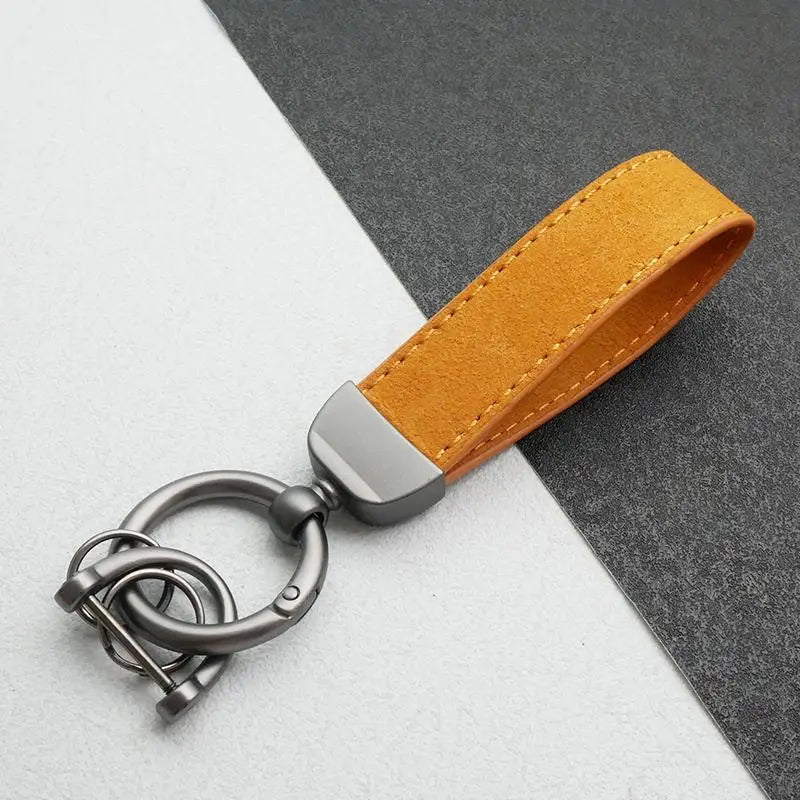Leather Car Keychain, High-End Car Metal Key, Suede Pendant, Leather Ornament Metal Car Keychain Ring Accessories Qme A7