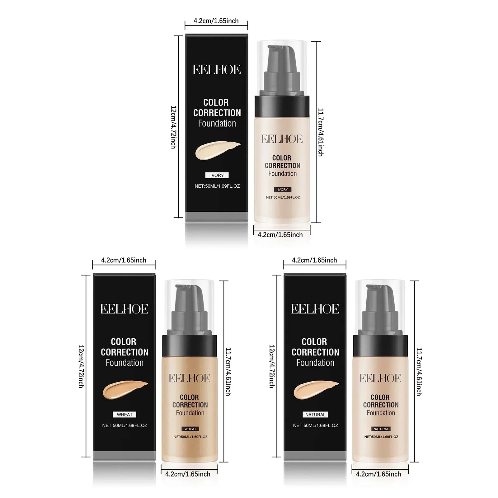 50ML Liquid Foundation CC Cream Matte Full Coverage Moisturizing Brightening Concealer BB Cream Oil Control Makeup Cosmetics Qme